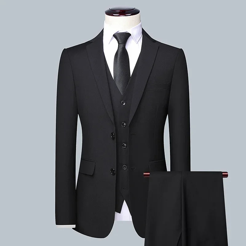 Voguable  Men Business Wedding Suit 3 Piece Set (Suit Coat+Tank Top+Pants) Business Slim Fit Office Formal Suit Set Wedding Dress 3 Piece voguable