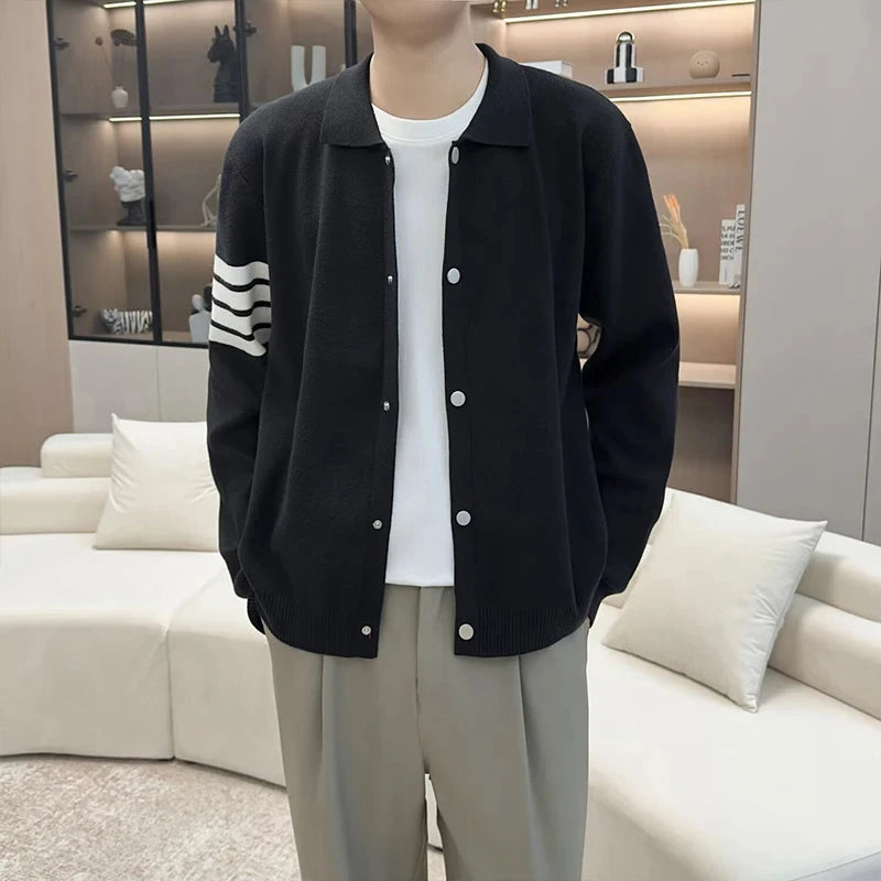 Japanese Retro Men's Cardigan Coats Light Luxury Knitted Lapel Long Sleeve Sweater Jacket Leisure Premium Quality Knitwear M-3XL voguable