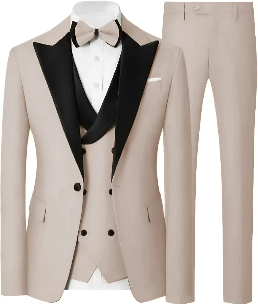 Voguable  Customized Formal Suits for Men, 3 Pieces Blazer Vest and Pants Set, One Button Wedding Dresses, Business Tuxedo Suits voguable