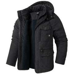 Lamb Warm Men's Parkas Jacket Hooded Winter Men's Clothing Fleece Hooded Cotton Thickened Multi Pocket Casual Mid Length Coat voguable