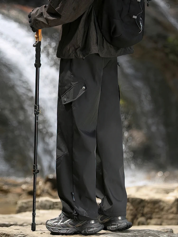 Voguable  Outerwear Hiking Waterproof Black Cargo Pants Men Wide Leg Straight Casual Long Trousers Loose Motorcycle Parachute Track Pants voguable