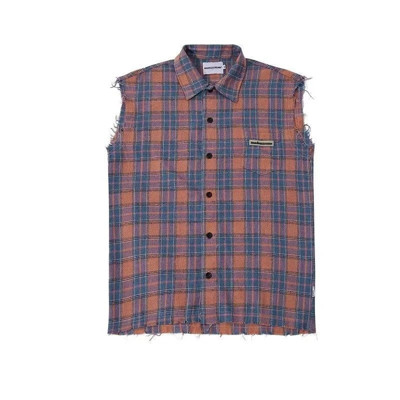 Voguable  American Hip-hop Retro Vintage Plaid Sleeveless Vest Men Women Korean Style Summer Trend Street Lapel Work Vest Jacket Aesthetic voguable