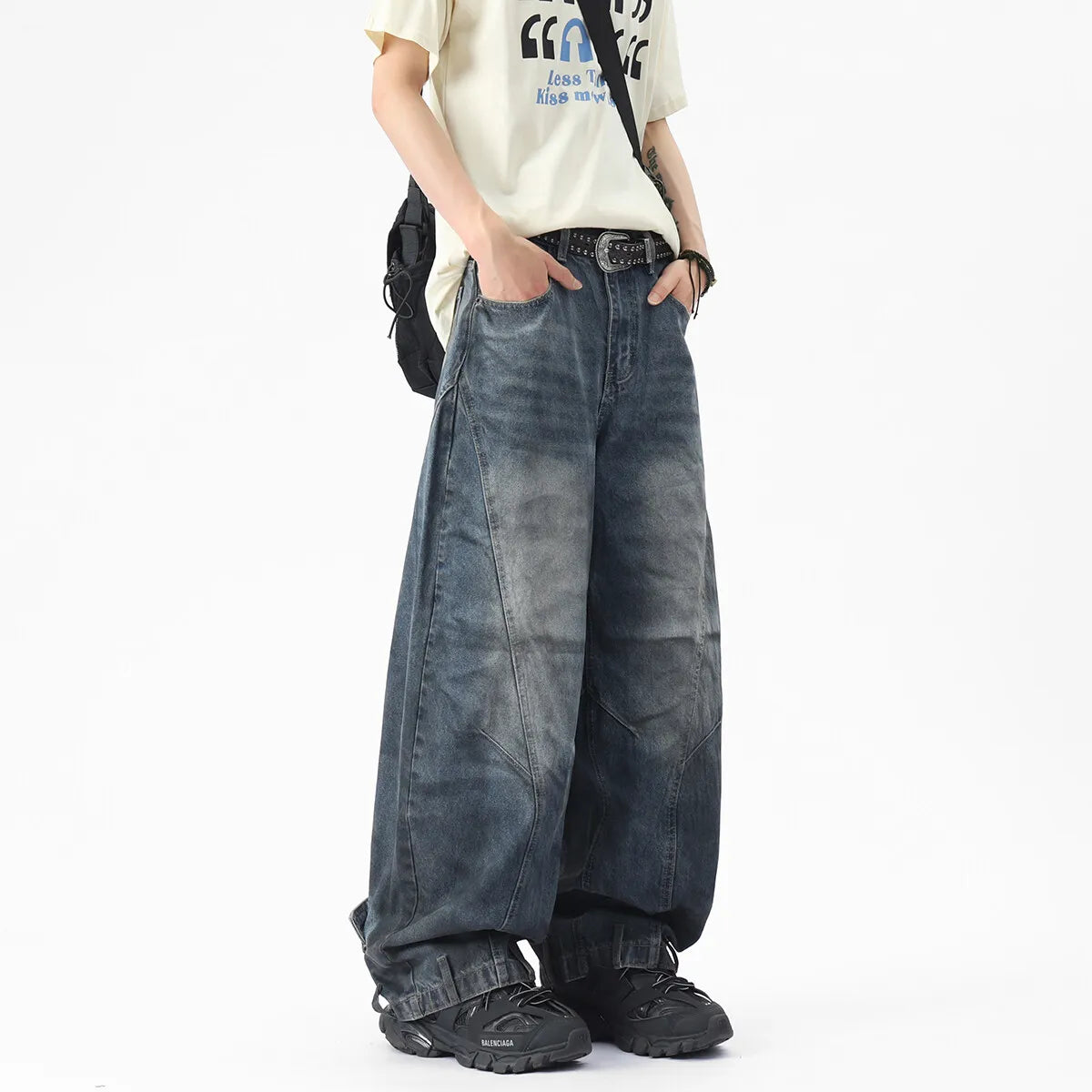 Men Unique Patchwork Washed Vintage Retro Loose Fit Baggy Jeans Fashion Denim Casual Street Style Distressed Trendy Comfort voguable