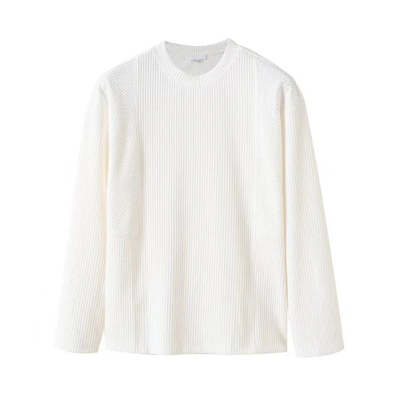 Voguable  Spring Autumn Casual Fashion Solid Loose T-shirt Man Long Sleeve All Match Korean Style Patchwork Pullover Tops Tee Male Clothes voguable