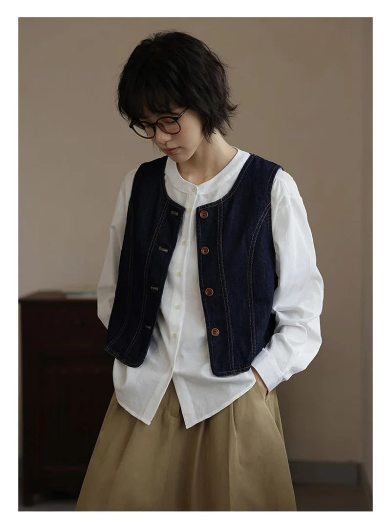 Y2K Retro Harajuku Denim Vest Women Slim Streetwear American Vintage Vest Jacket Fall O Neck Sleeveless Female Solid Vest Tops voguable
