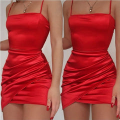 Voguable Red sexy women Mini dress Ruched Strap Bodycon Party Dress  Backless Sleeveless Female Dress  Summer Sundress clubwear voguable