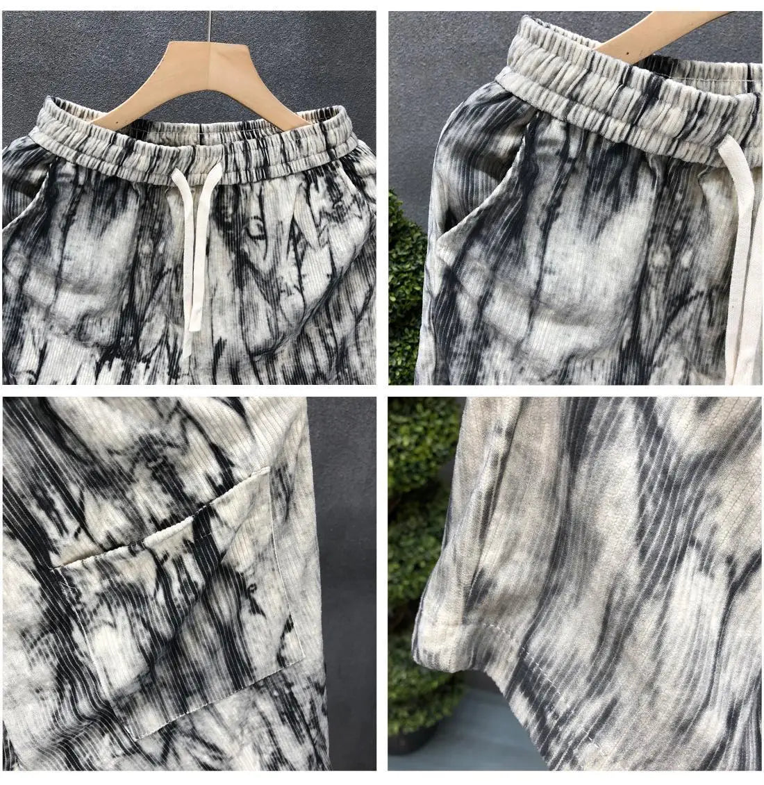 Men's Casual Tie-dye Shorts Loose Trend Oversized Corduroy Pocket Sports Cargo Street Shorts Drawstring Fashion Jogging Pants voguable