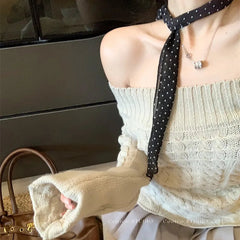 Slash Neck Pullovers Women Knitted Solid Jacquard Korean Fashion All-match Design Unique Sweet Spicy Girls Streetwear Temper voguable