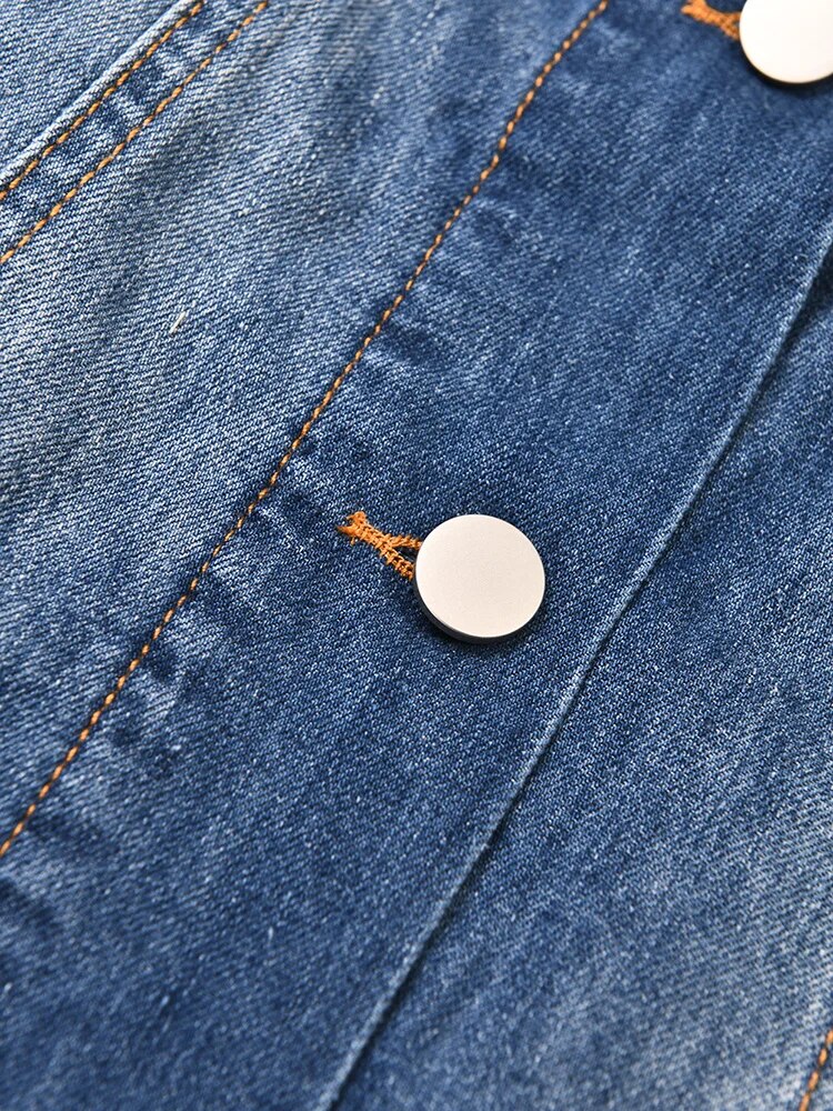 Army Green Denim Color-block Big Size Jacket Loose Fit New Lapel Long Sleeve Women Coat Fashion Spring Autumn voguable