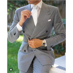Voguable  Classic Men Suits 2 Pieces Slim Fit Peaked Lapel Business Tuxedos for Formal Wedding Groom Dress Double Breasted Blazers voguable