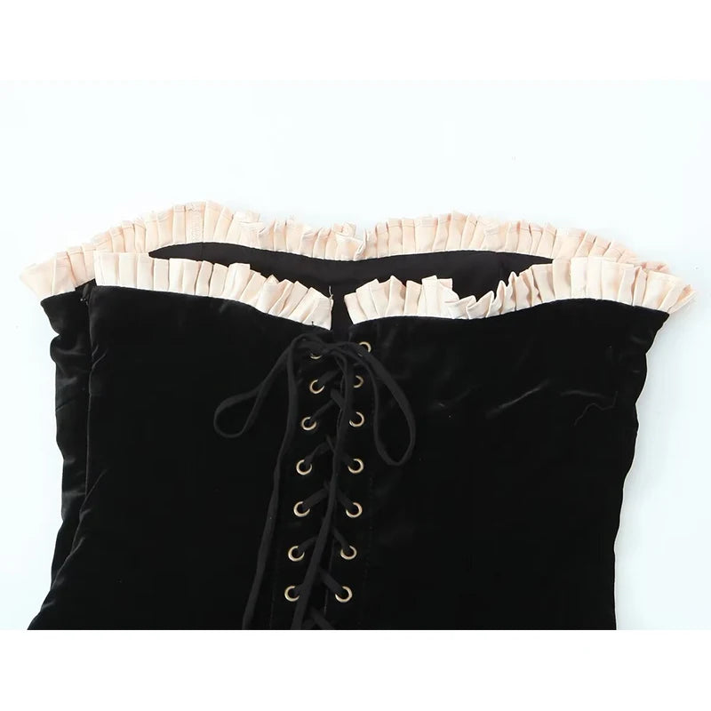 Voguable Black Strapless Christmas Dress Sexy A Line Vintage Velvet Party Mini Dresses Elegant Women Dresses voguable