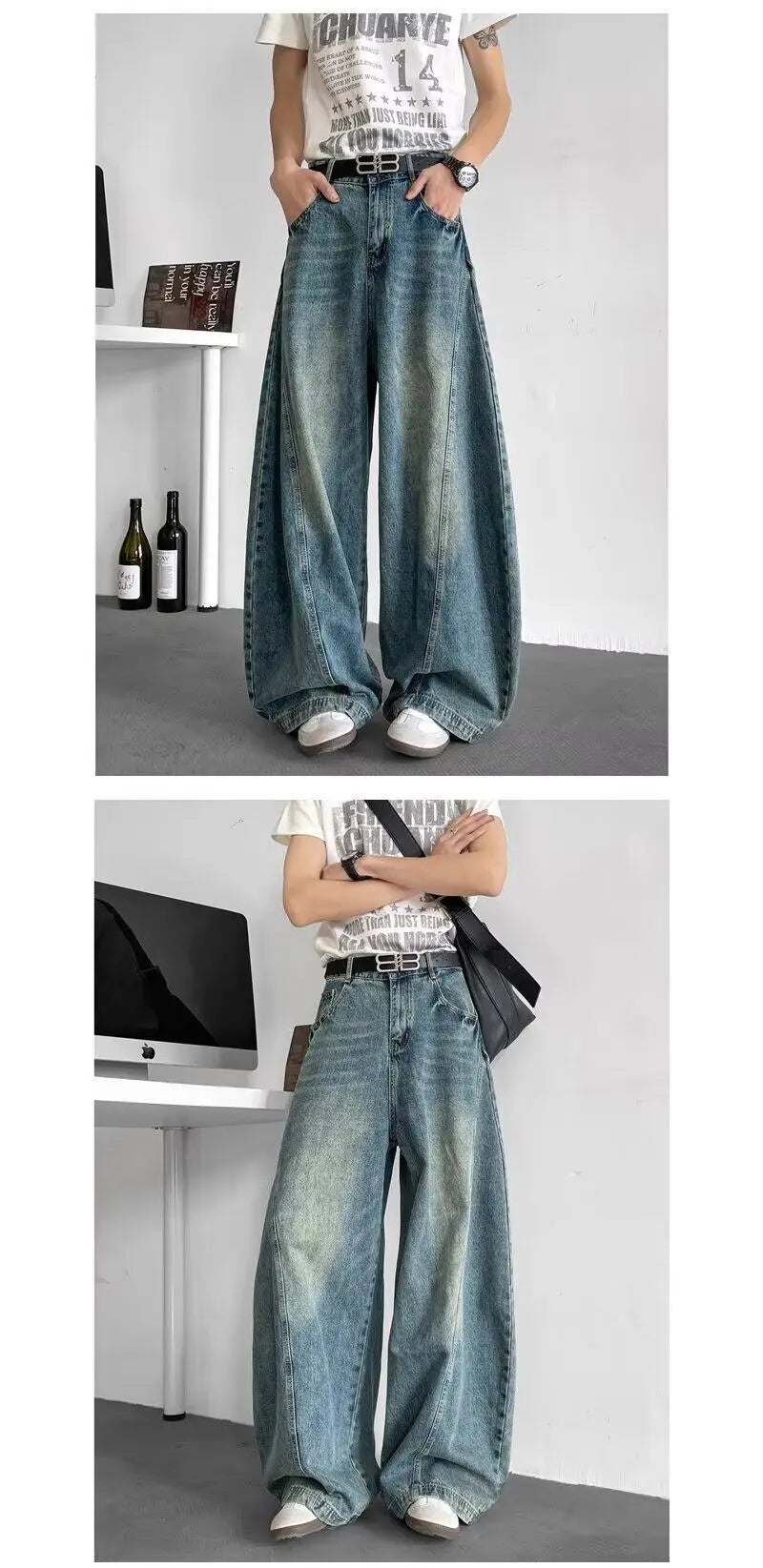 Men Baggy Jeans Wide Leg Unisex Streetwear Hip Hop Dance Pants Loose Fit Trousers Oversized Urban Jogger Street Dance Clothing voguable