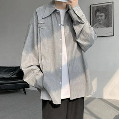 Voguable  Autumn Men's Burgundy Textured Long Sleeve Shirt Loose Fit Metal Detail Casual Blouse voguable