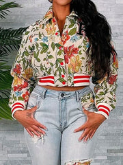 Voguable  Retro Floral Jacquard Varsity Sexy Cropped Jackets Women Autumnn Winter Fashion Long Sleeve Striped Baseball Coats Female voguable