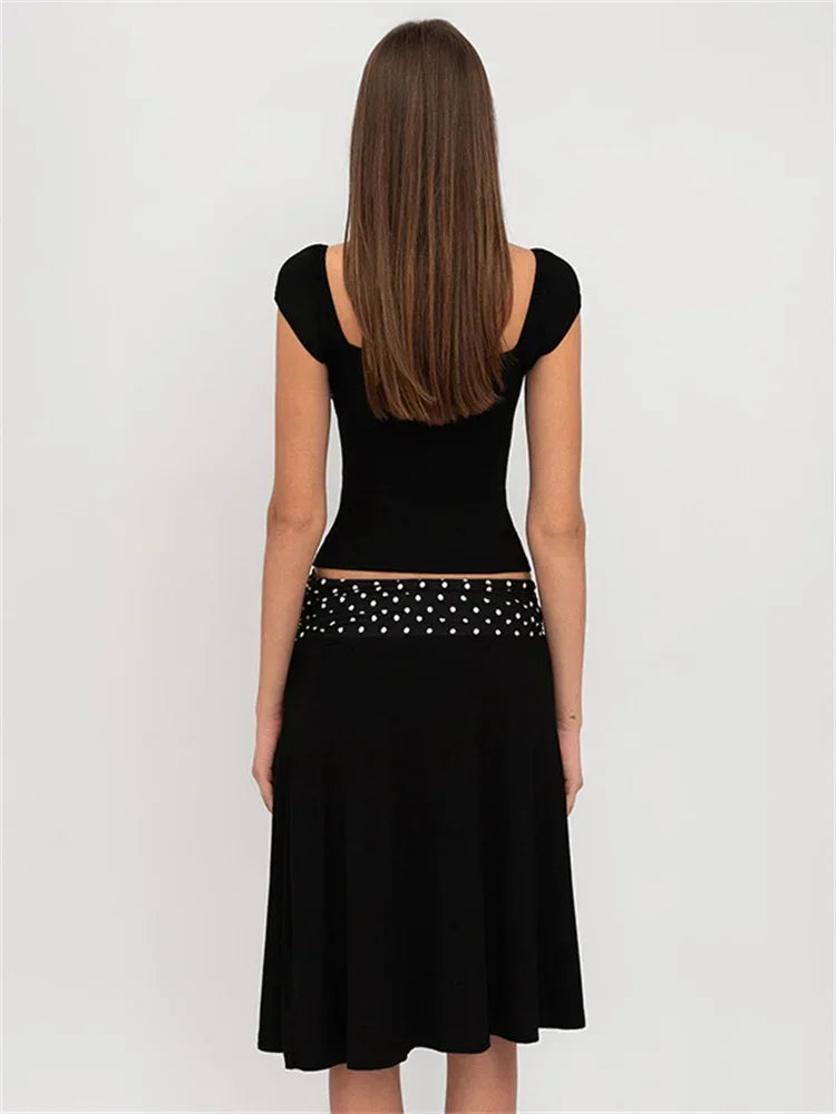 Patchwork Fashion 2 Piece-Set MIni Skirt For Women Lace-Up Contrast Backless Cropped Top And High Waist Skirt Sets Female voguable