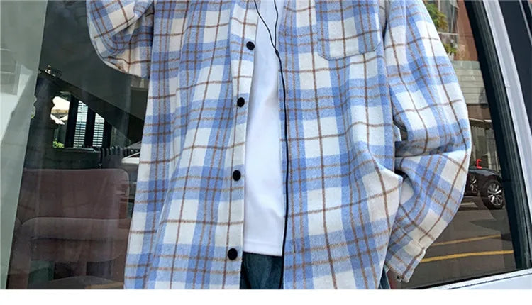 Loose Long Sve Plaid irt Men's Casual Sle Spring Autumn Harajuku Faion Couple Outerwear Comfortable Breathable voguable