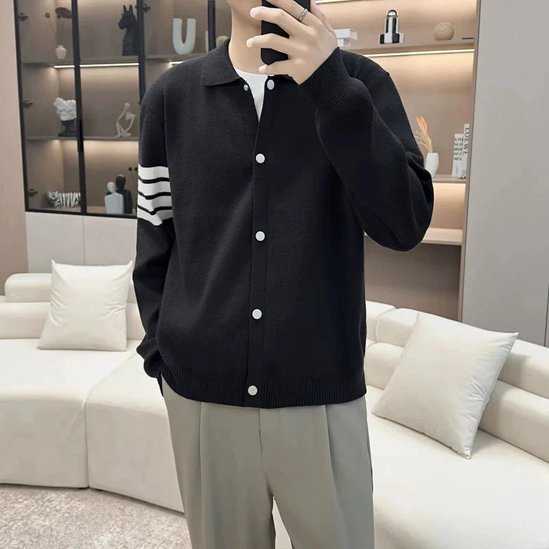 Japanese Retro Men's Cardigan Coats Light Luxury Knitted Lapel Long Sleeve Sweater Jacket Leisure Premium Quality Knitwear M-3XL voguable