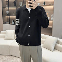 Japanese Retro Men's Cardigan Coats Light Luxury Knitted Lapel Long Sleeve Sweater Jacket Leisure Premium Quality Knitwear M-3XL voguable