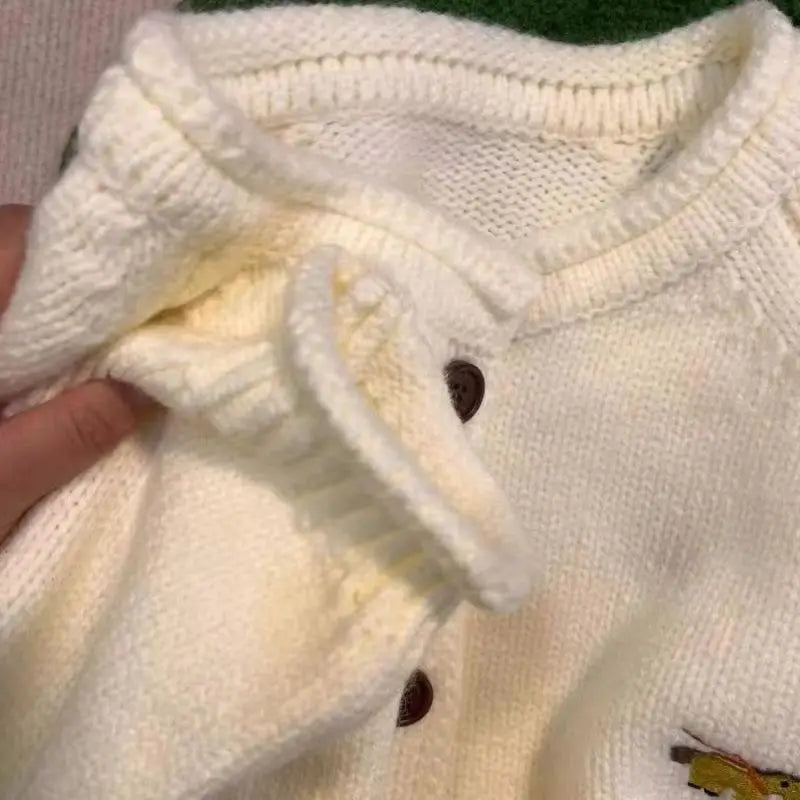 Autumn Winter Women Green Sweaters Coats O-Neck Pockets Embroid Button Fashion Sweet Lazy Wind Long Sleeve Cardigan Knit Tops voguable