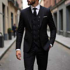 Voguable  Dark Grey High Quality Men Suits Slim Fit Single Breasted Peak Lapel Elegant Groom 3 Piece Jacket Pants Vest Male Sets voguable