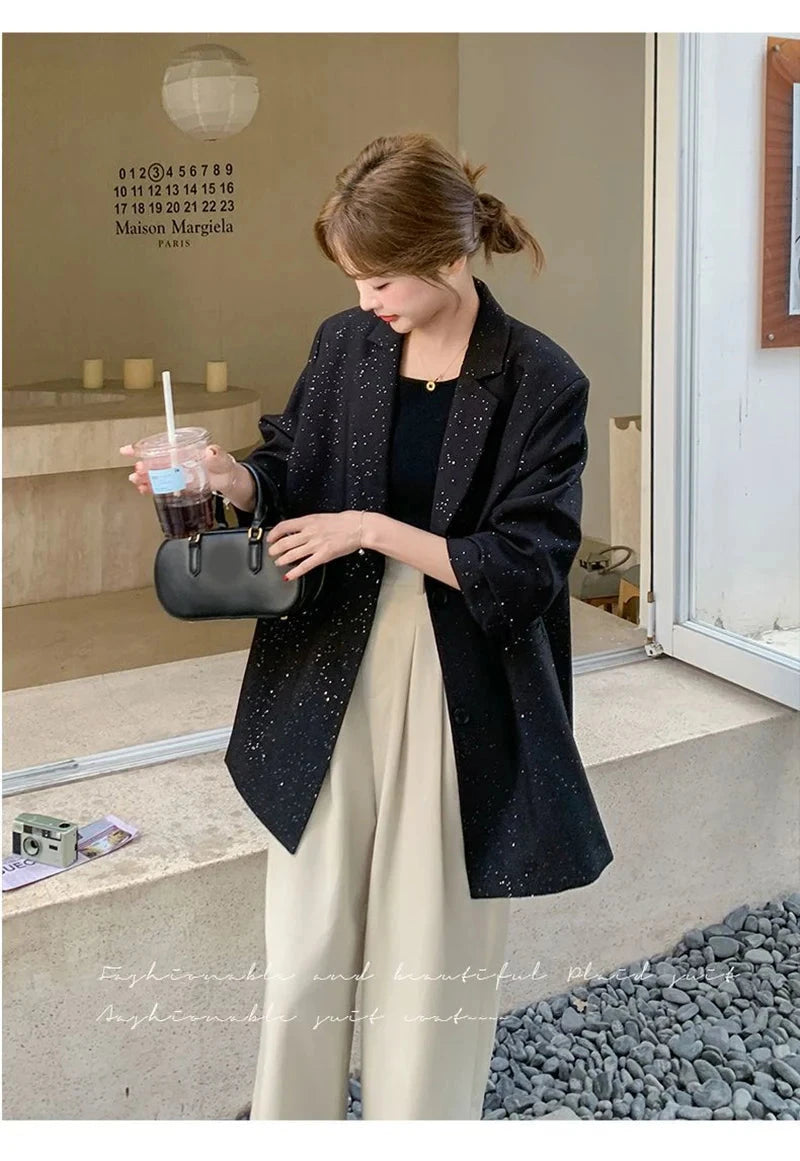 Elegant Black Blazer Women Fashion Sweet Long Sleeve Design Suit Coat Korean Casual Chic Female Fall Winter Sweet Jacket voguable