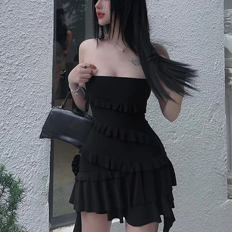 Tube Dress for Women y2k Clothes Summer Off Shoulder Strapless Sleeveless Ruffle Hem Mini Dress Evening Party Dresses voguable