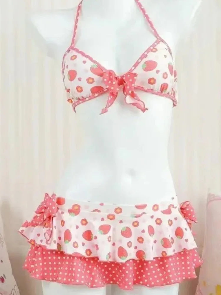Voguable  Fairy Sweet High Waist 4-Piece Split Bikini Set For Women Print Trendy Swimwear Chic Beach Vacation Summer Party Fashion voguable