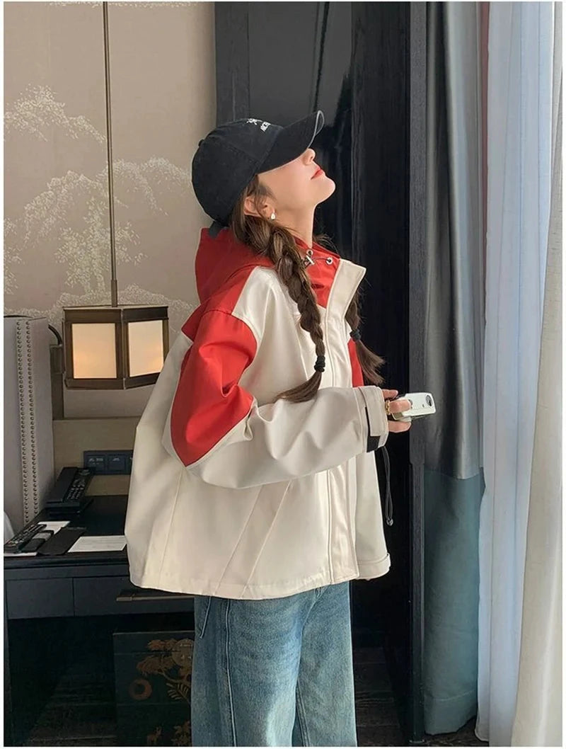 Vintage Patchwork Cargo Jacket Women Loose Preppy Style Long Sleeve Sweet Coat Casual Fall Female Retro All Match New Tops voguable