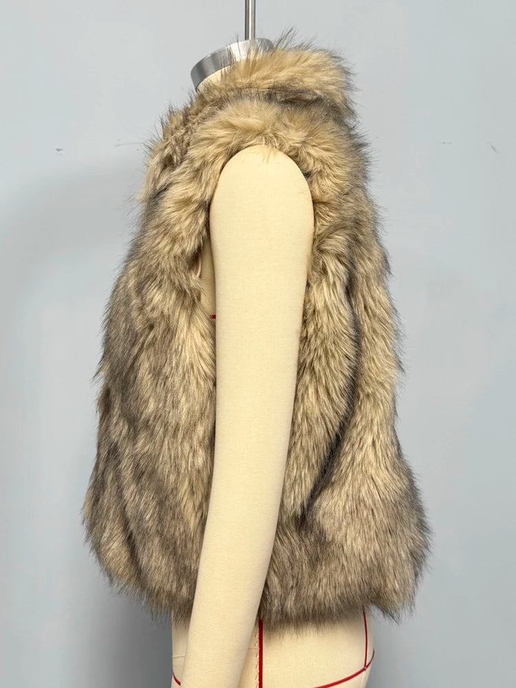 Voguable  Sexy Faux Fur Sleeveless Vests for Women Cropped Jackets Fashion Slim Autumn Winter Thick Warm Furry Short Coats Female voguable