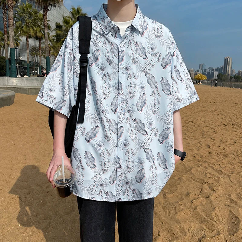 Voguable  Men's Stylish Summer Short Sleeve Hawaiian Shirt Tropical Floral Print Breezy Lightweight Casual Beachwear Fashion voguable