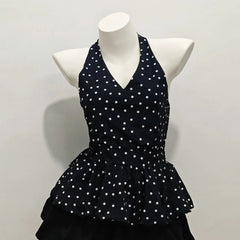 Voguable  Summer Polka Dot Minority Print Sets Tanks Stretch Waist Ball Gown Cake Skirts Slim Small Fellow Age Reduction Dresses voguable