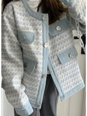 Fall Women Sweet Tweed Jacket Vintage Casual Long Sleeve Elegant Coat French Cute O Neck Women Fall Winter Retro Tops New voguable