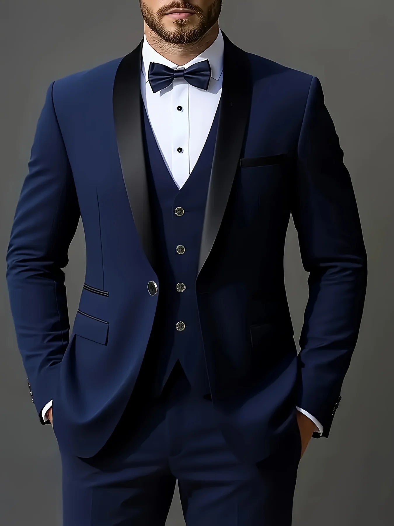 Voguable  Men's 3pcs Suit Set, Jacket + Vest + Pants, Fashionable High-Quality, Suitable for Weddings, Parties and Formal Occasions voguable
