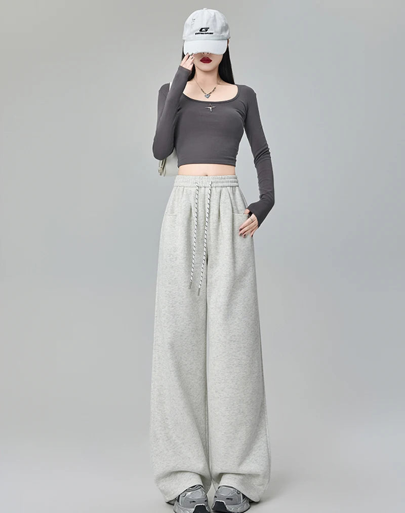 Streetwear Y2K Sweatpants Women Vintage High Waist Loose Straight Trousers American Harajuku Bf Fall Hip Hop Pockets Pants voguable