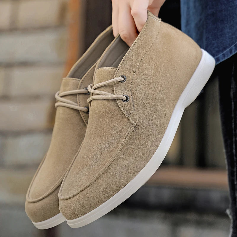Voguable  Men Suede Leather Loafers Slip-on Platform Driving Shoes Lightweight Casual Khaki Breathable Leisure Footwear Comfort Flexible voguable