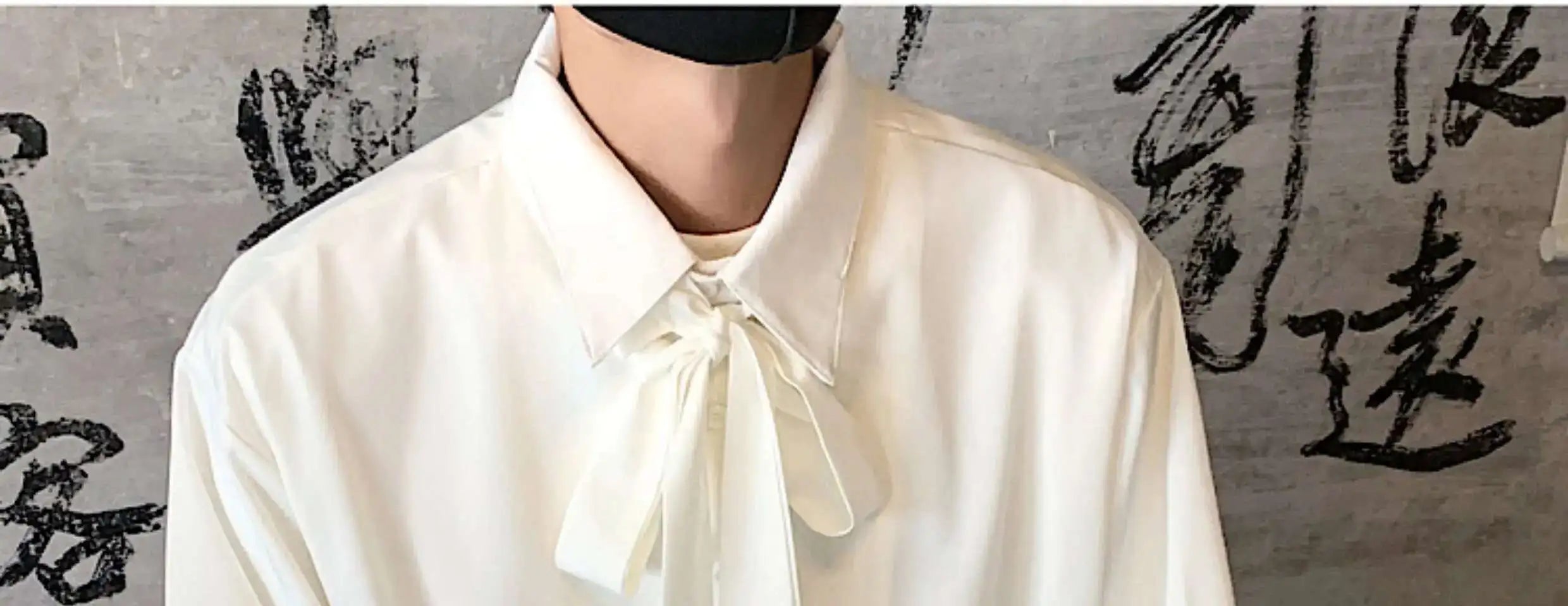 Korean Style Men's Shirts Turn-down Collar Detachable Tie Lace-up Design Single Breasted Casual Solid Color Male Tops 9W180 voguable