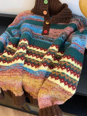 Vintage Print Harajuku Sweater Women Loose Fall Winter Sweet Knitted Jumper Casual Stand Collar Long Sleeve American Retro Tops voguable