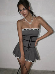 TARUXY Lace Splice Bodycon Dress For Women High Waist Slim Sexy Backless Robe De Femme Holiday Casual Fashion Folds Dresses 2024 voguable