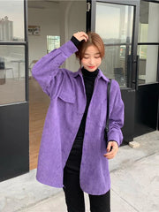 Voguable  Bf Women Corduroy Shirt Long Sleeve Spring Purple Loose Single Breasted Korean Ladies Turn Down Collar Shirt Coat voguable