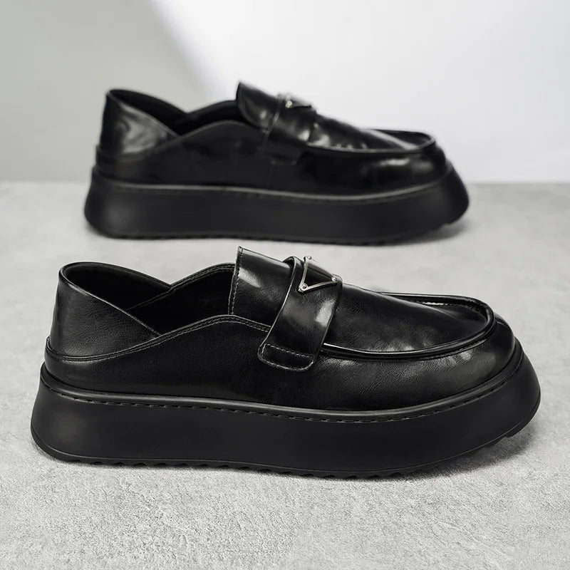 Voguable  Mens Autumn Winter Height Increasing Boots Retro Wide Toe Thick Sole Casual Leather Shoes British Style All Match Fashion voguable