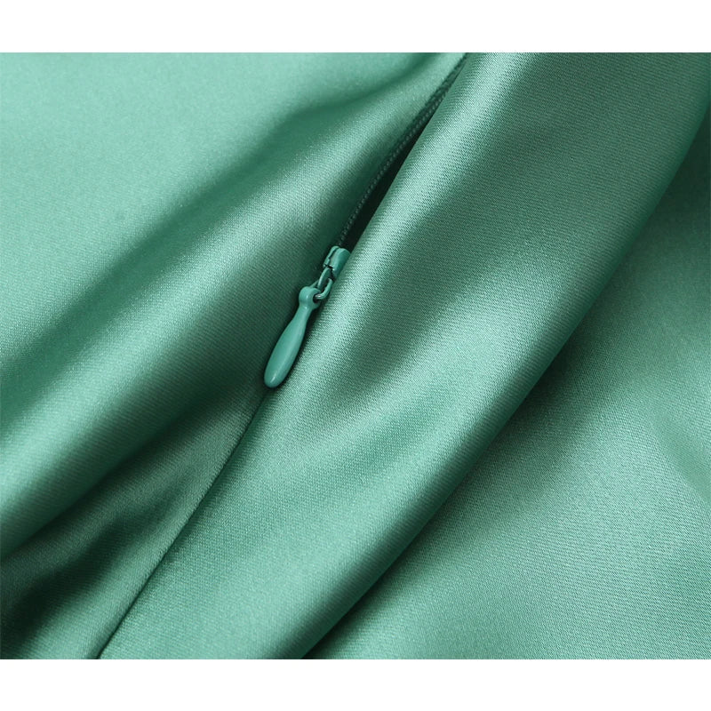 Voguable  New Women Green Satin Midi Spaghetti Strap Sexy Dresses Chic Backless V Neck Female Party voguable