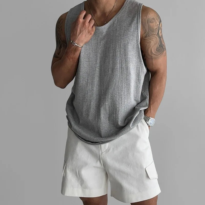 Voguable  Summer Waistcoat O-Neck Casual Sports Sweat-absorbing Tank Top Men's Breathable American Versatile Loose Fitness Sleeveless Top voguable