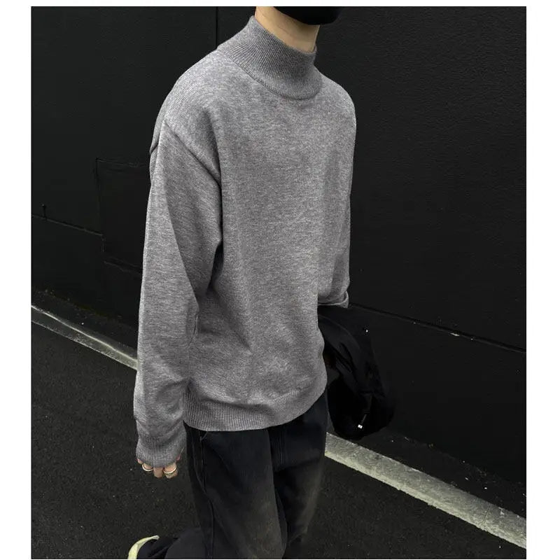 Men's Light Luxury Knit Mock Neck Sweater Autumn Winter Fashion Korean Long Sleeve Streetwear Leisure All-match Knitwear voguable