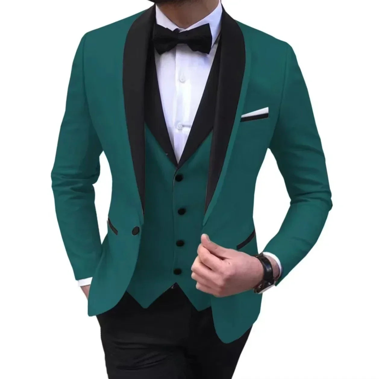 Voguable  Luxury Slim Fit Men's 3-Piece Tuxedo Set with Shawl Lapel Blazer Vest And Pants for Wedding And Evening Parties voguable