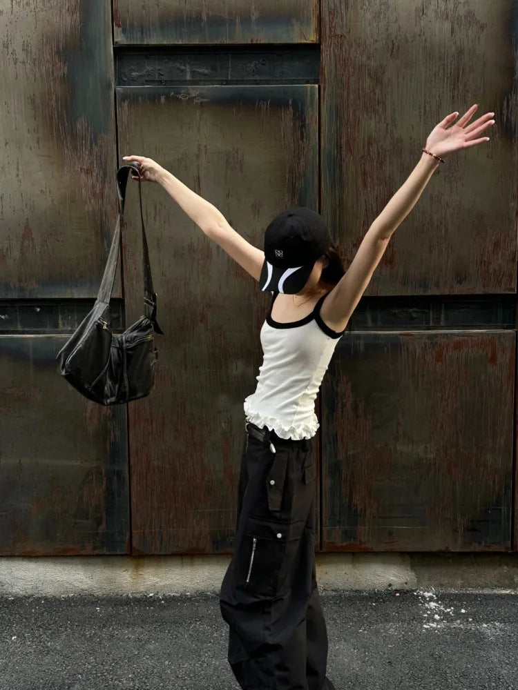 Voguable  Balletcore Sweet Women White Camisole Kawaii Ruffled Crop Tops Coquette Cute Sexy Tank Tops Korean Fairy Streetwear voguable