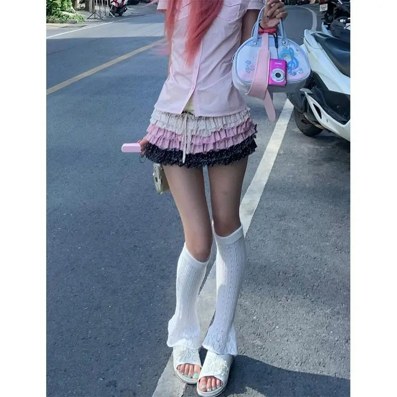 Y2k Vintage Mini Skirt Women Japanese Style 2000s Harajuku Polka Dot Layered Short Skirt Kawaii Fashion Ruffles Skirts voguable