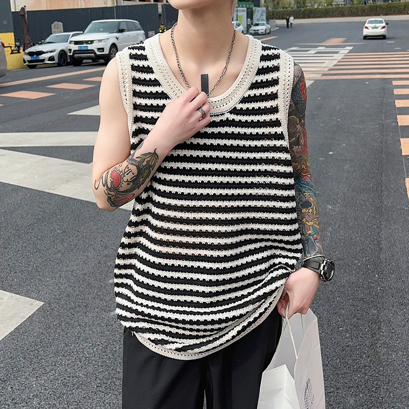 Voguable Summer New Stripe Pattern Design Original Trendy Sleeveless Vests Men Street Tank Tops Korean Reviews Many Clothes voguable