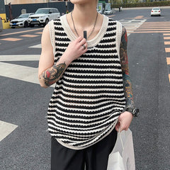 Voguable Summer New Stripe Pattern Design Original Trendy Sleeveless Vests Men Street Tank Tops Korean Reviews Many Clothes voguable