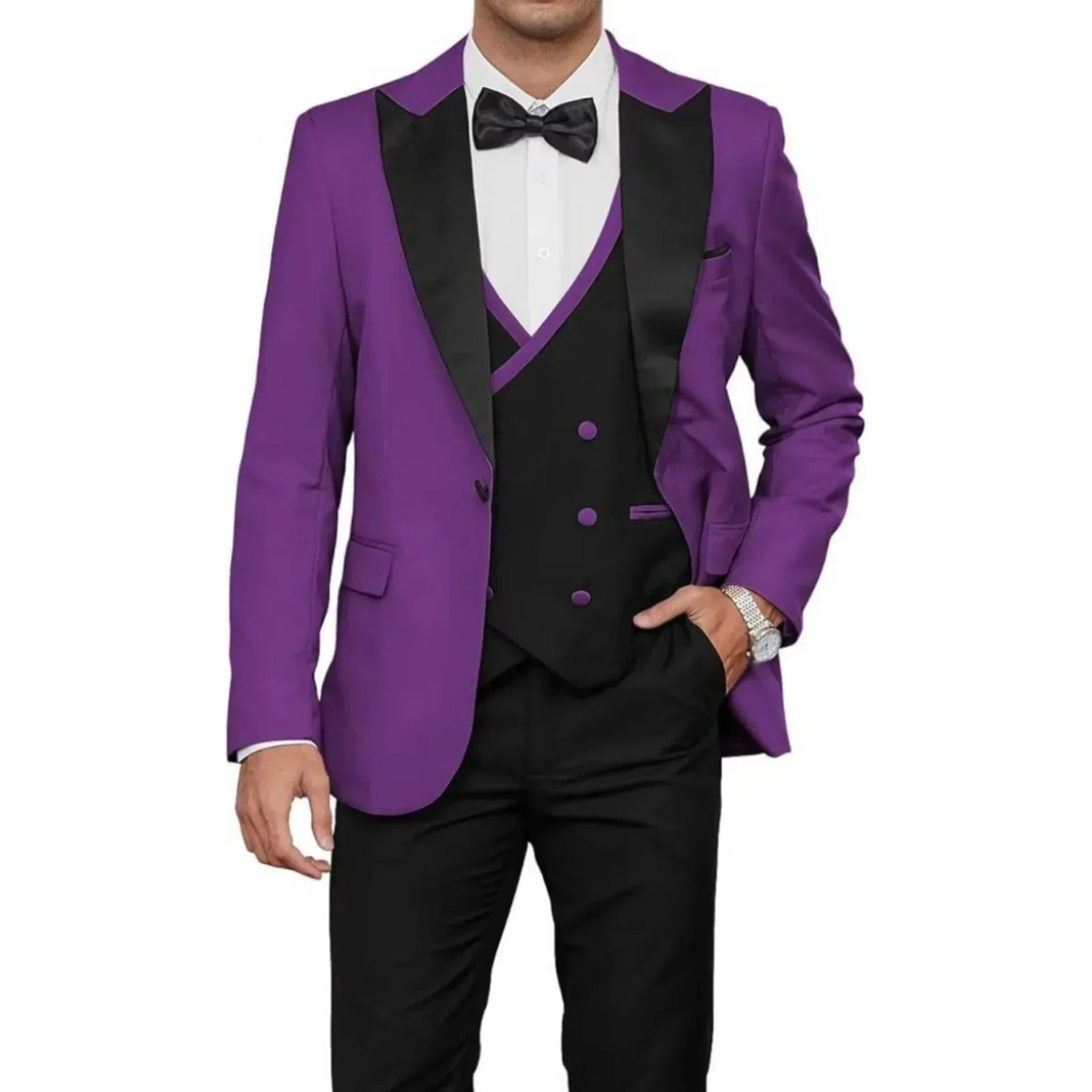 Voguable  New Solid Suits for Men Slim Fit Groom Wedding Suits Tuxedo Best Man Blazer Vest Pants 3 Pieces Fashion Marriage Costume voguable