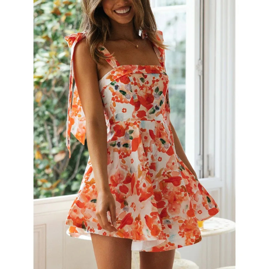 Voguable  European and American women's clothing is fashionable and elegant women's summer strap tube top slim print dress in voguable